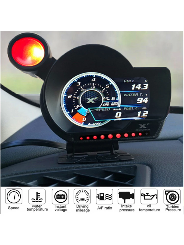 

LUFI XF OBD2 digital turbo boost oil pressure water temperature gauge for car RPM Air fuel ratio Fuel level Speed EXT Oil Meter