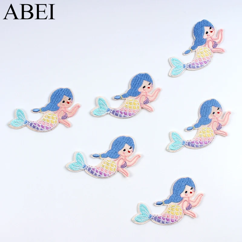 10pcs Cartoon Mermaid Patches Embroidered Cute Girl Fish Stickers DIY Badge Sewing Jeans Backpacks Coats Dress Fabric Appliques