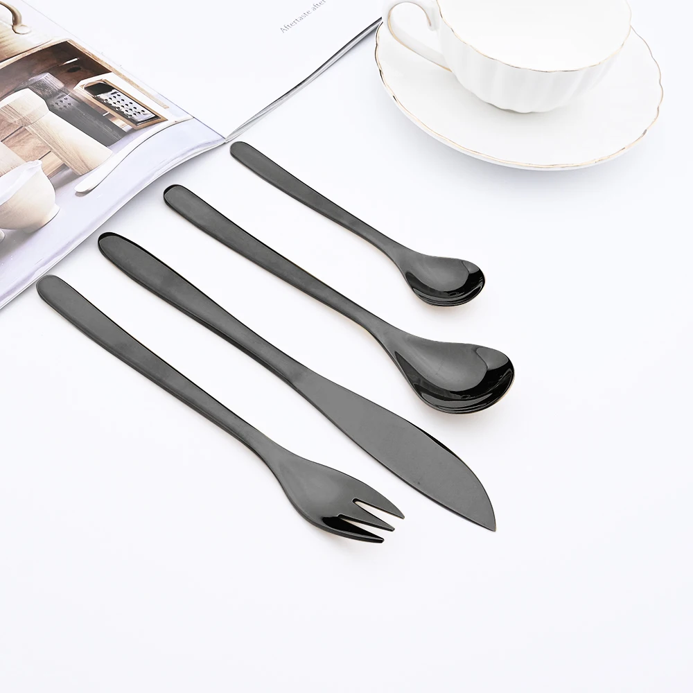 24pcs Black Cutlery Set 304 Stainless Steel Dinnerware Set Western Knives Fork Coffee Tea Spoons Flatware Kitchen Tableware