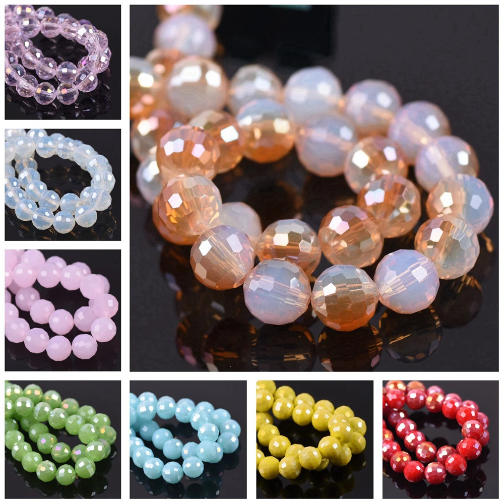 Round 96 Facets Cut Disco Ball AB Plated 6mm 8mm 10mm 12mm Crystal Glass Loose Spacer Beads Lot Colors For Jewelry Making DIY