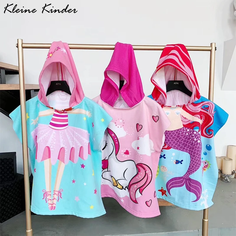 Towel Poncho Kids Cartoon Hooded Cloak Unicorn Microfiber Beach Towel Children Swimming Bath Towel Robe Baby Boys Girls Bathrobe