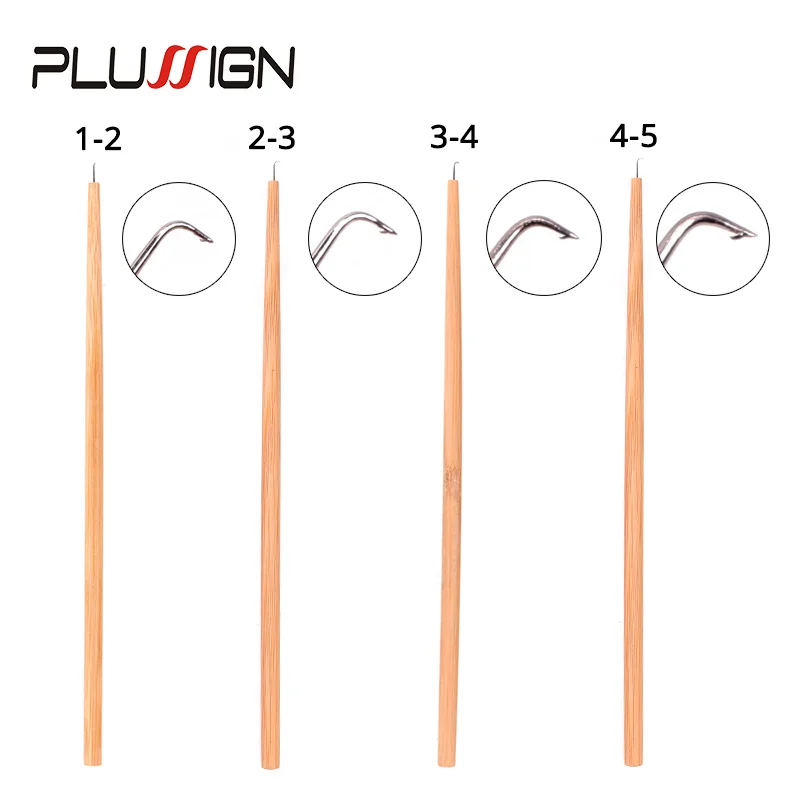 Plussign One Set 4 Pcs Different Size Ventilating Needles For Lace Wigs Long Wooden Handel Crochet Needle Hair Wig Making Tools