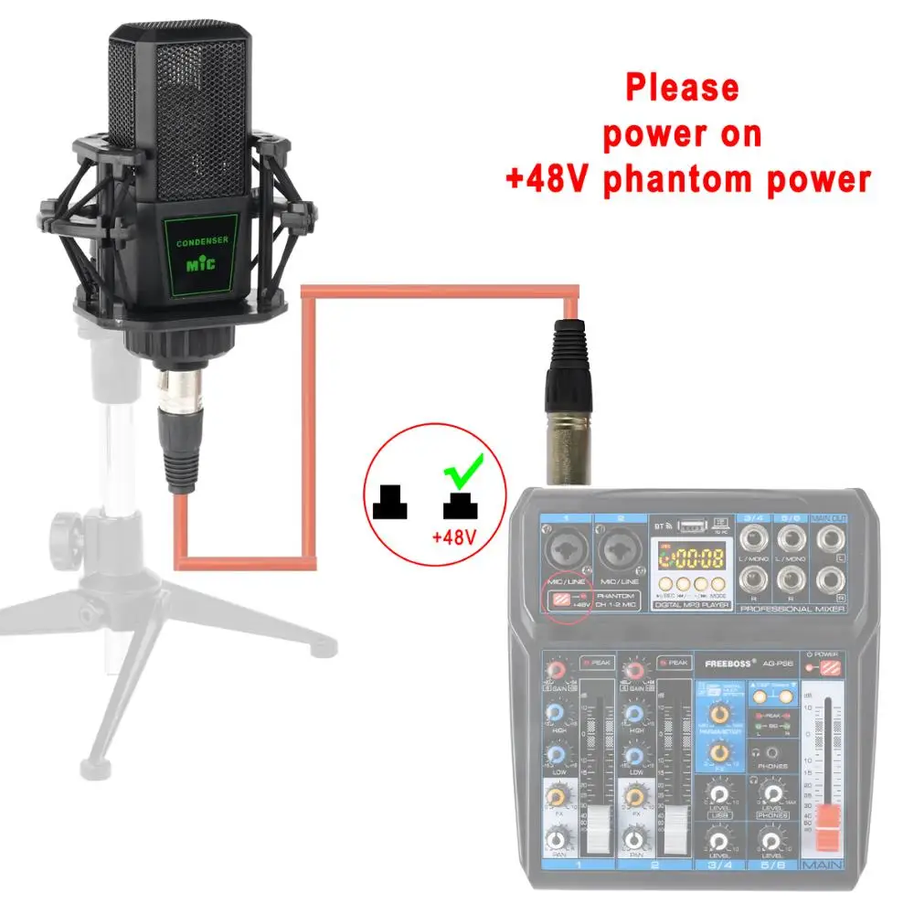 Compléter le CM-12 EBOSS 48V Phantom Power Broadcasting Sing Studio Static Chorus Reviews Vocal Metal Professional Condenser Microphone