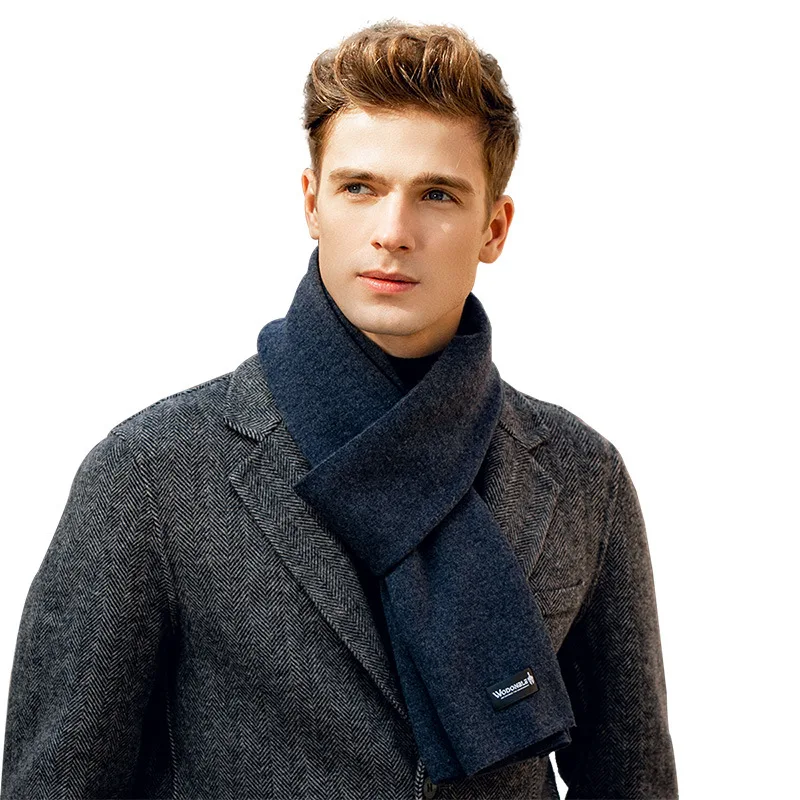 Maikun Fashion Men's Wool Scarf Pure Color Simple And Versatile Winter Warm Cashmere Scarf High-End Gift Set