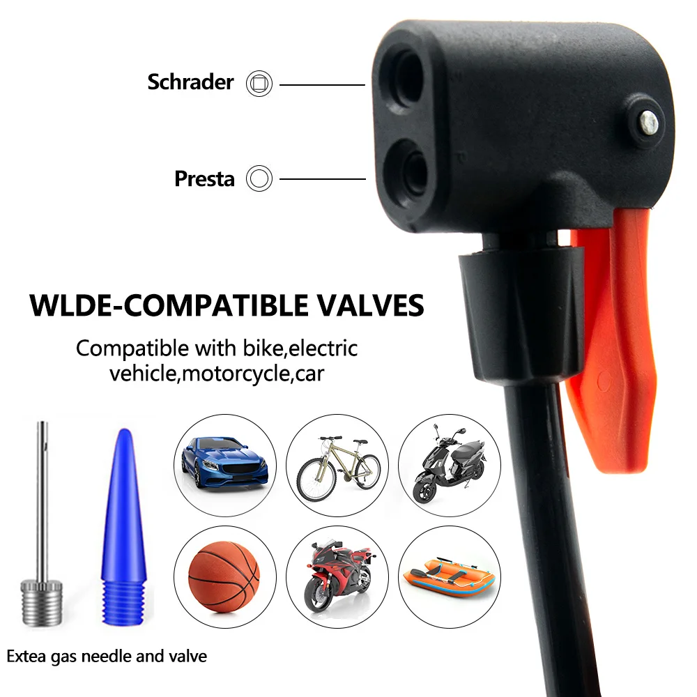 Bike Pump Mini Portable Bicycle Foot Pump with Pressure Gauge Accessories Fits Presta & Schrader Valve Bicycle Air Pump