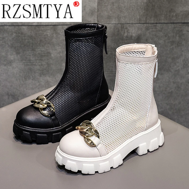 Breathable Mesh Hollow Sandals Plus Big Size 42 43 Summer Breathable Platform Boots Thick Sole Women Back Zipper Boots