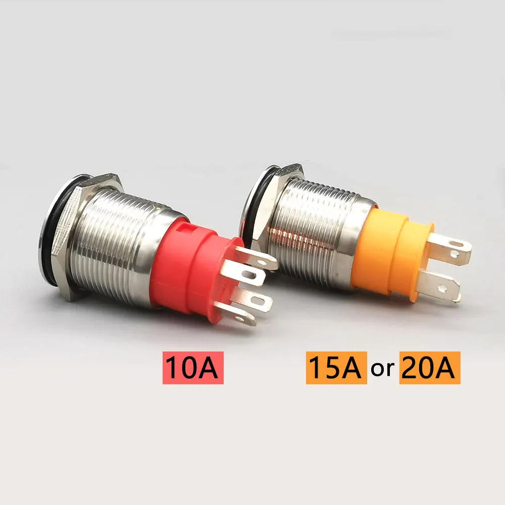 YUESHUN 19mm 10A 20A Current ON OFF Metal Push Button Switch High Head 12v RGB illuminated Powe switch