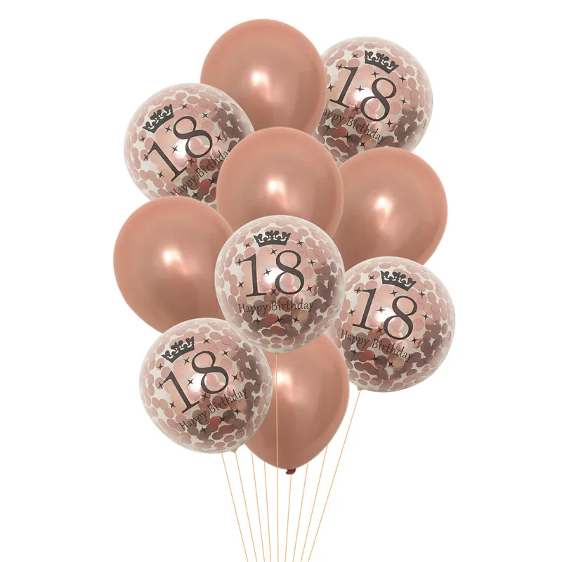 10Pcs Rosegold 12inch Happy Birthday 18 21 30 40 50 60 Latex Confetti Balloons Women Men Adult 30th Birthday Party Decor Supplie