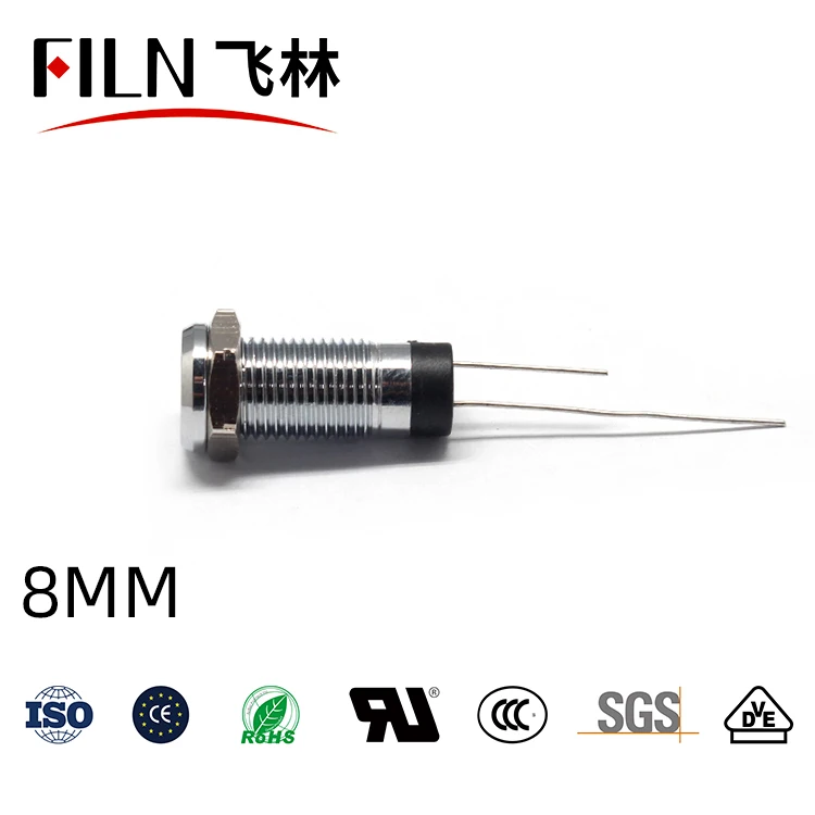 FILN CE flache kopf 8mm 12v 24v 110v 220v metall led-anzeige licht küche ausrüstung signal lampe ohne draht