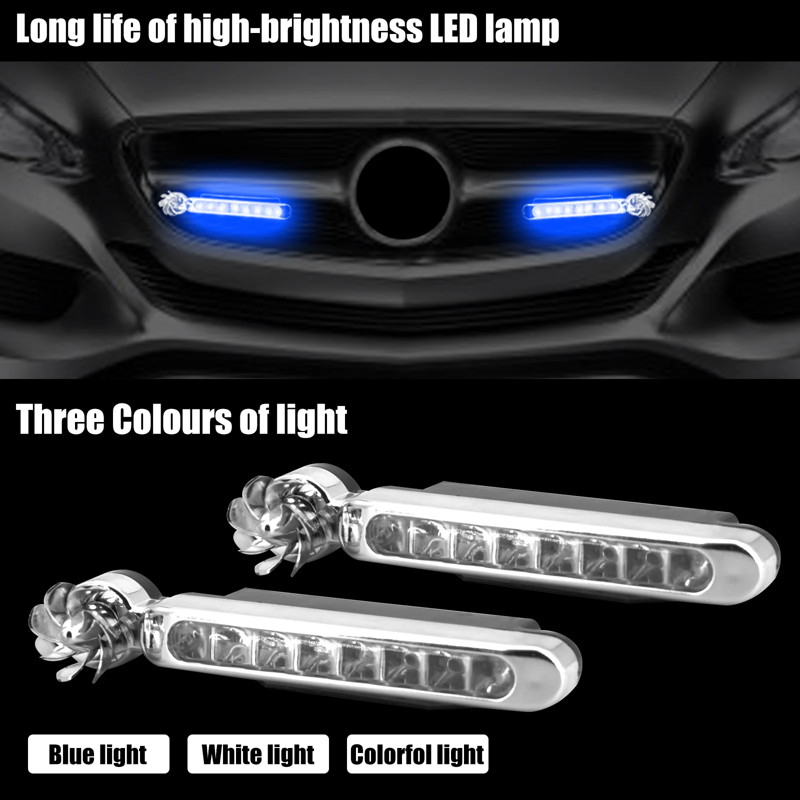 2Pcs No Need External Power Supply Wind Energy Day Light LED Car DRL Led Daytime Running Light Lamp Strip RGB Motorcycle Stying