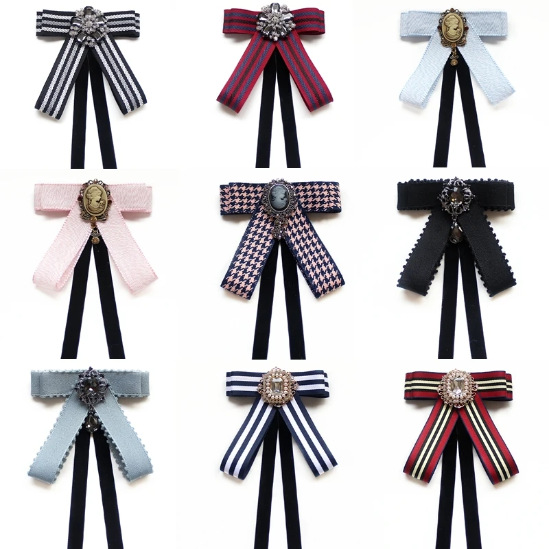 

Party Fake Neck Tie For Women Bow Tie Vintage Diamond Ribbon Tassel Brooch Wedding Cravate Staff Student Bowties Neck Wear