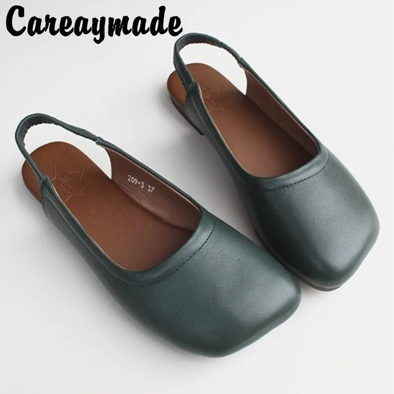 Careaymade-New style Genuine leather low heel soft bottom sandals in summer women's pure original hand-made single sandals