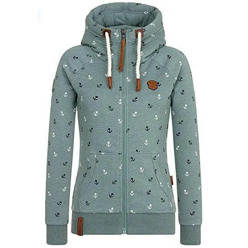 Women Hoodies Sweatshirt Autumn Long Sleeve Zipper Print Pullover Long Sleeve Oversize Warm Winter Hooded Coat Female Tops