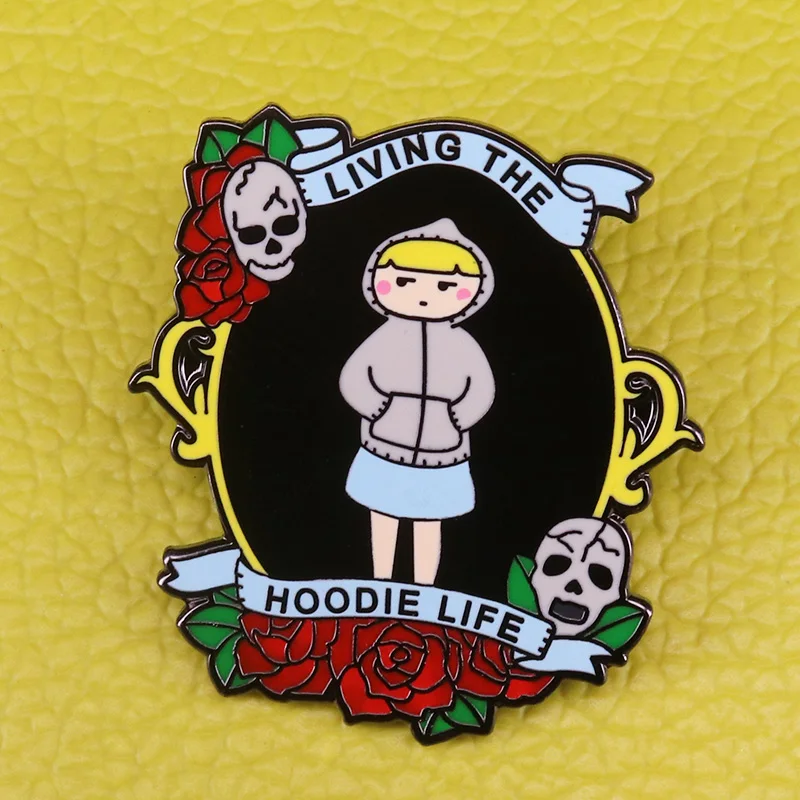 Introvert Doodles Brooch living the hoodie life enamel pin quiet please badge tea bibliophile gift