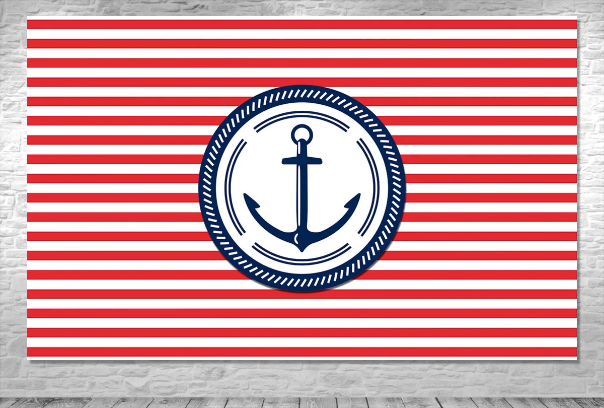 Sailor red And White Striped Anchor Frame backdrops High quality Computer print Baby Shower party backgrounds