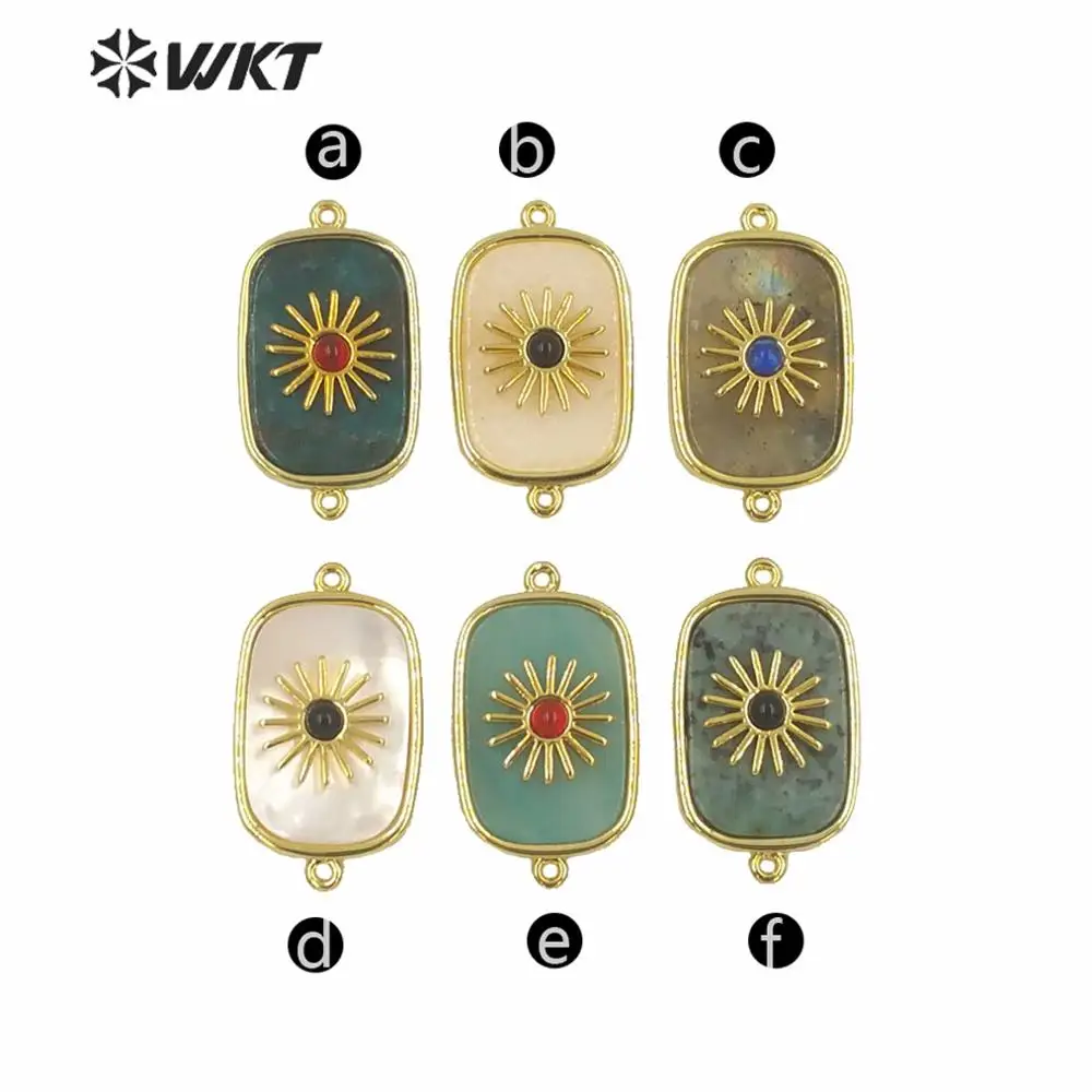 WT-C297 Wholesale New Square Natural Jewelry Magritte Gold Bezel For Lady Beautiful Precious Stone Fine Connectors