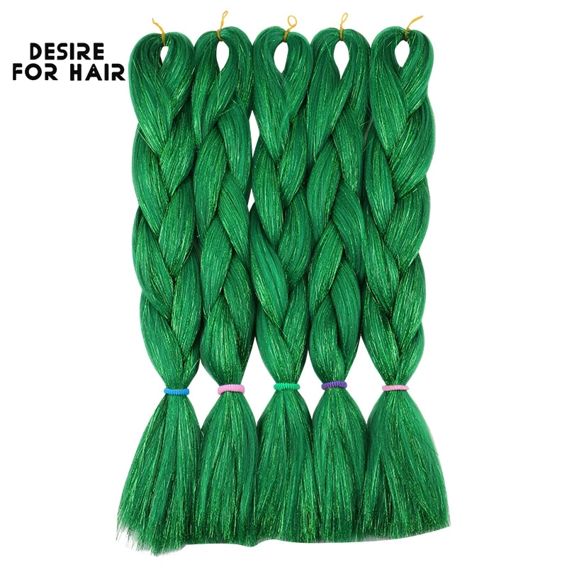 Desiderio di capelli trecce sintetiche da 24 pollici Mix di capelli Tinsel Bling Bling colore rosso natale estensioni dei capelli sintetici trecce