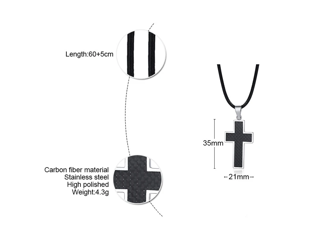 Kreuz Halskette Männer, Schwarz Carbon Faser Latin Kreuz Anhänger, Edelstahl Kanten Anhänger Gentleman Schmuck – Detail 1