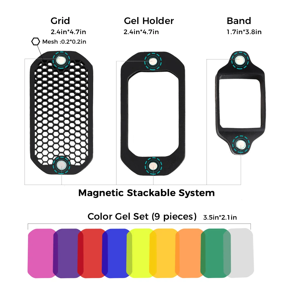 AODELAN Flash Speedlight Honeycomb Grids and Gel Set Lighting Modifier with Magnetic 9 Colors Flash Accessories Kits as MagMod