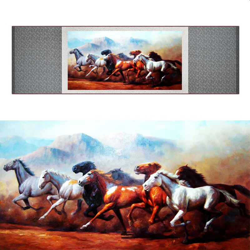 

top quality Chinese Horse silk painting Horse art painting Silk scroll art painting eight horse painting19062704