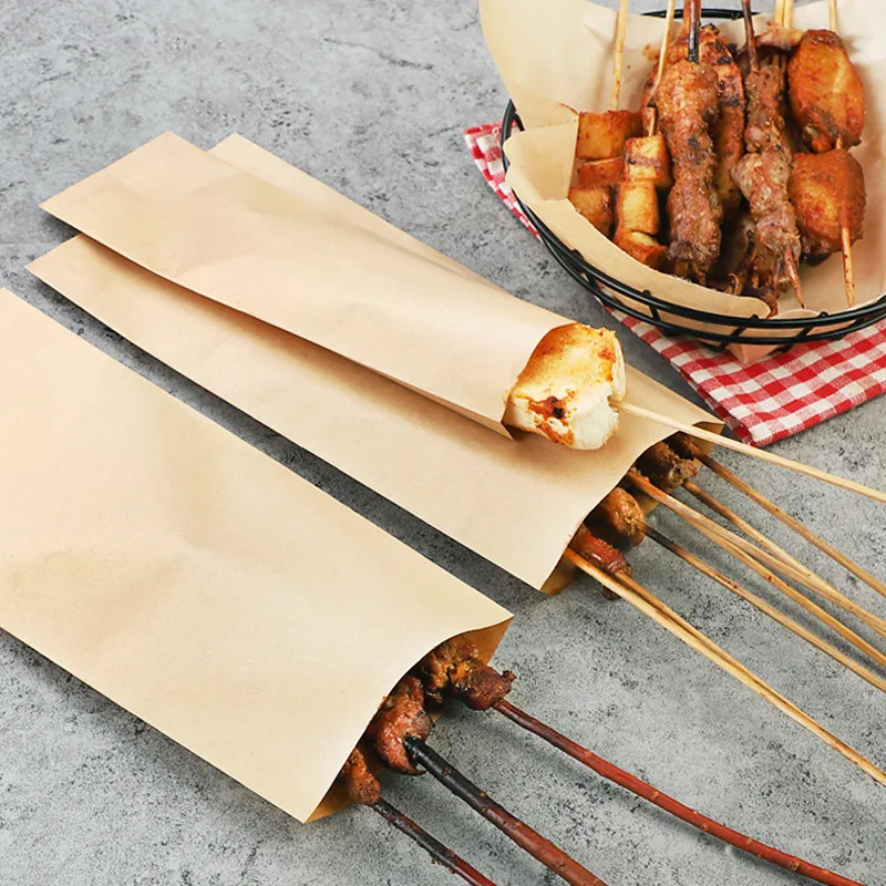 

1200Pcs/Lot Sausage Kebab Bags Meat Kebab Packing Bag Barbecue Bag Oil Proof Kraft Paper Bags Wholesale