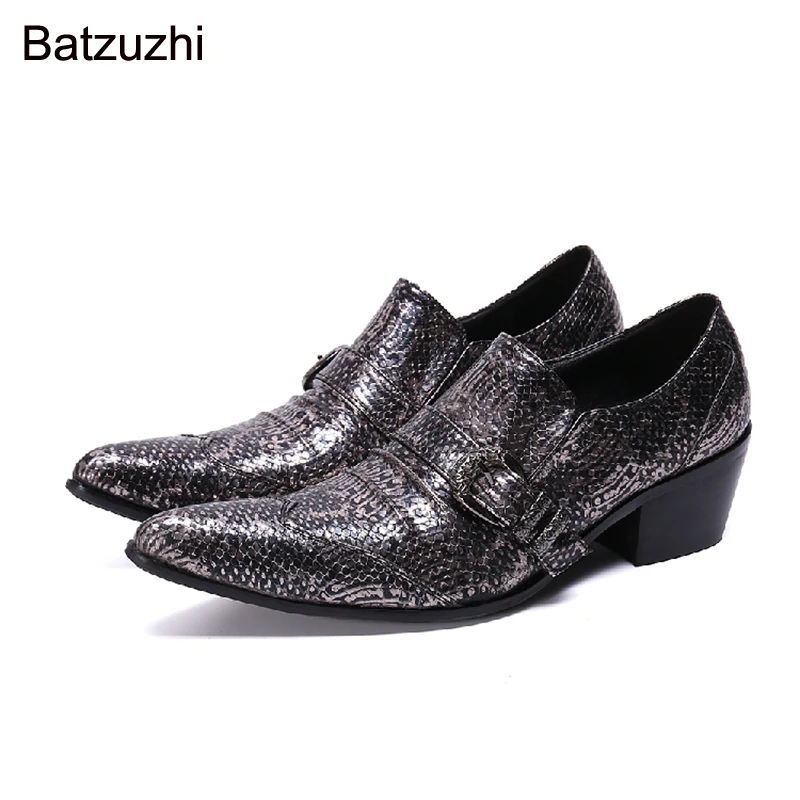 Batzuzhi 6.5cm High Heels Men's Shoes Korean Style Pointed Toe Black Genuine Leather Dress Shoes Men Formal Business Shoes