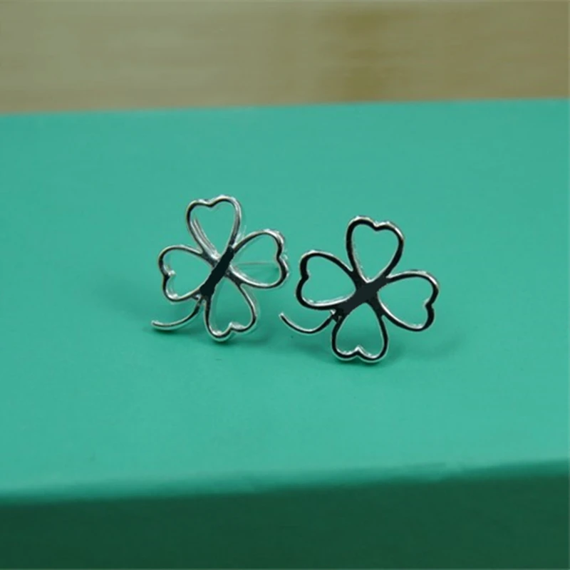 BABYLLNT 925 Sterling Silver Four-Leaf Clover Stud Earrings For Woman Wedding Engagement Fashion Party Charm Jewelry Gift