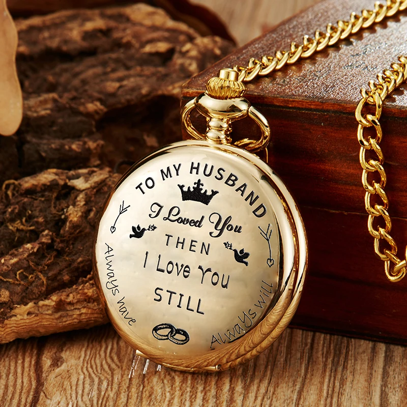 Retro I Love You Pocket Watch Men Women Full Hunter Quartz Watches Chains Necklace Pendant Male Clock Reloj De Bolsillo