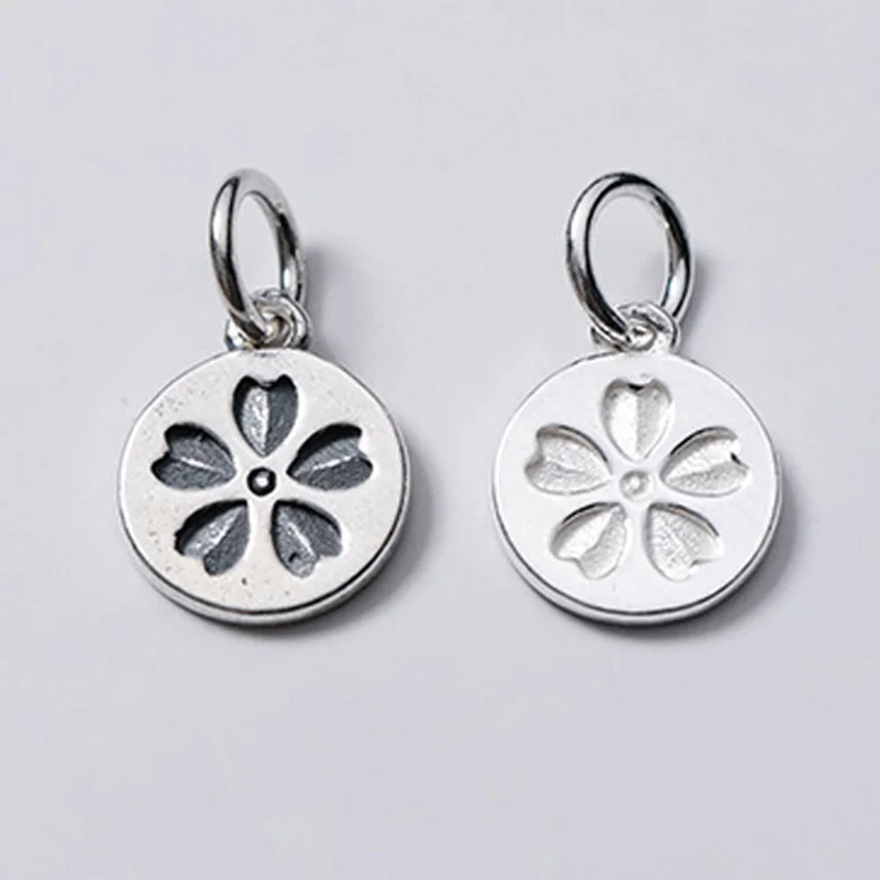 925 Sterling Silver Romantic Five Petals Flower Medallion Charms 10mm Women Necklace Silver Dangle Pendants DIY European Jewelry