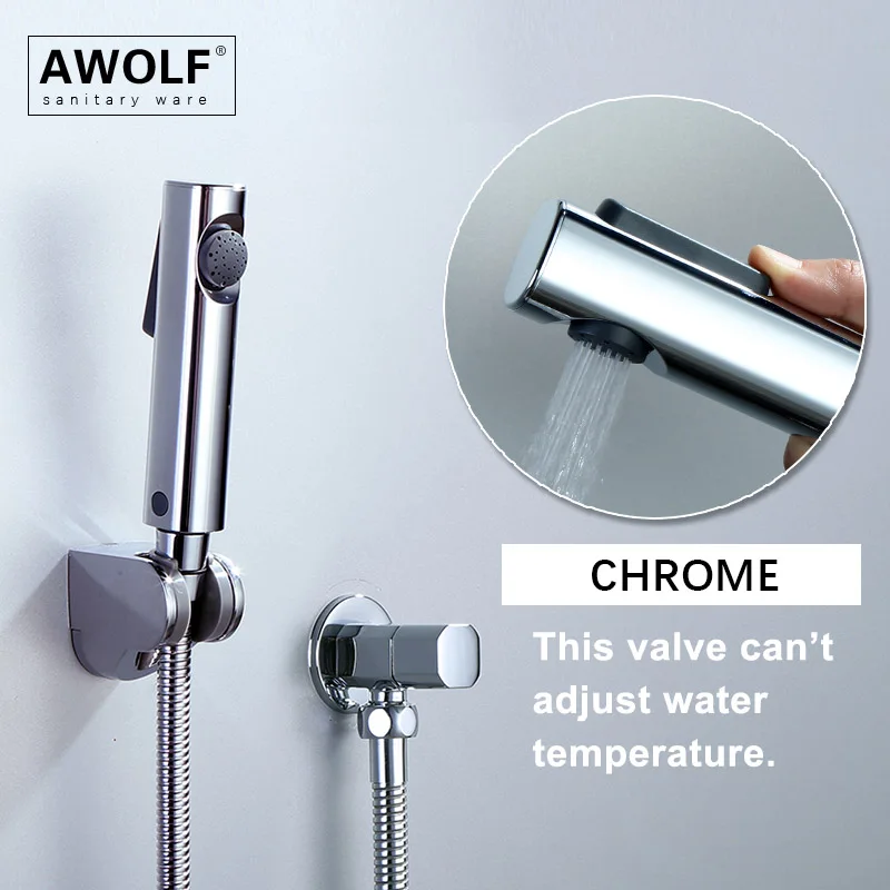 Chrome Polishing Hand Held Toilet Bidet Sprayer Plastic Shattaf With Pressing Button  Solid Brass Angle Valve Douche Kit AP2311