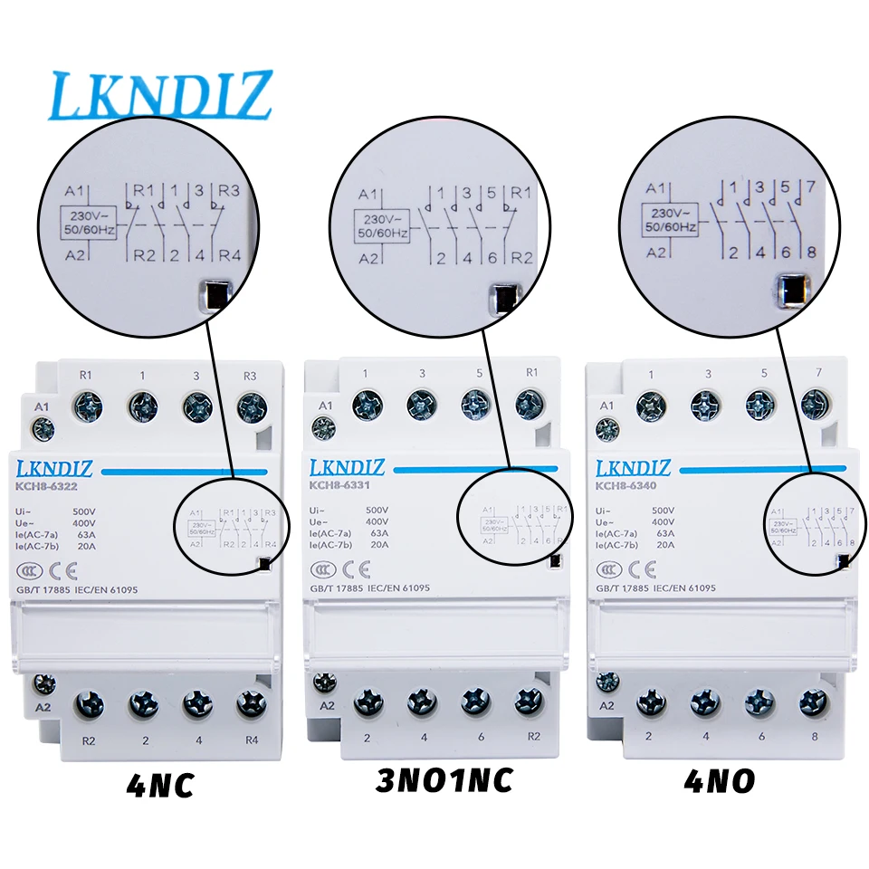 

4P 63A 220V 400V~ 50/60HZ Din rail Household ac Modular contactor 4NO ,3NO 1NC ,2NO 2NC,4NC High Quality