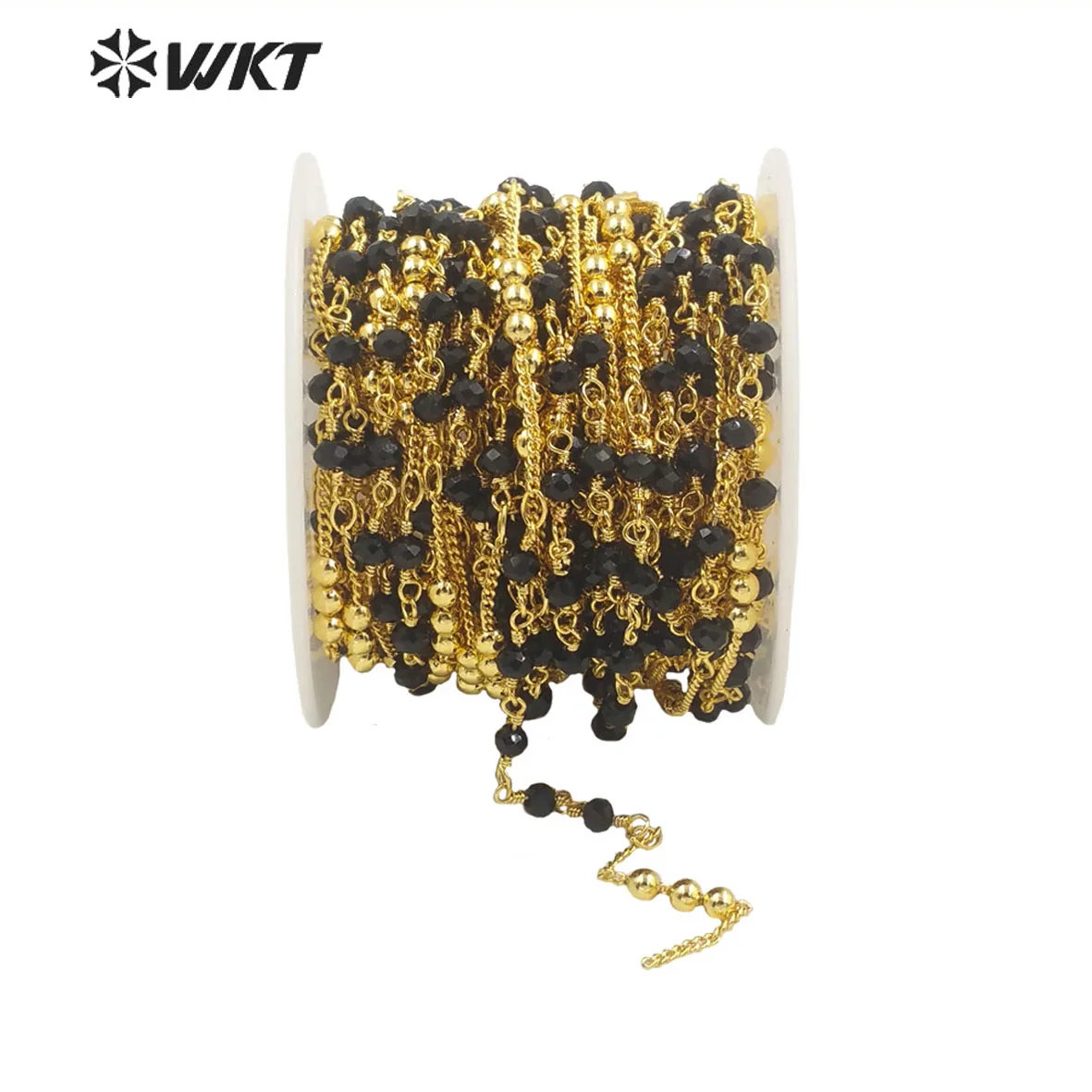 WT-RBC194 Wholesale new black beads link chain sell by meter gold plated jewelry findings chain for necklace design