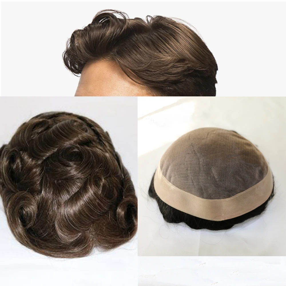 

100% Human Hair Toupee For Men PU With Lace Human Hair Toupee Replacement System Free Shipping