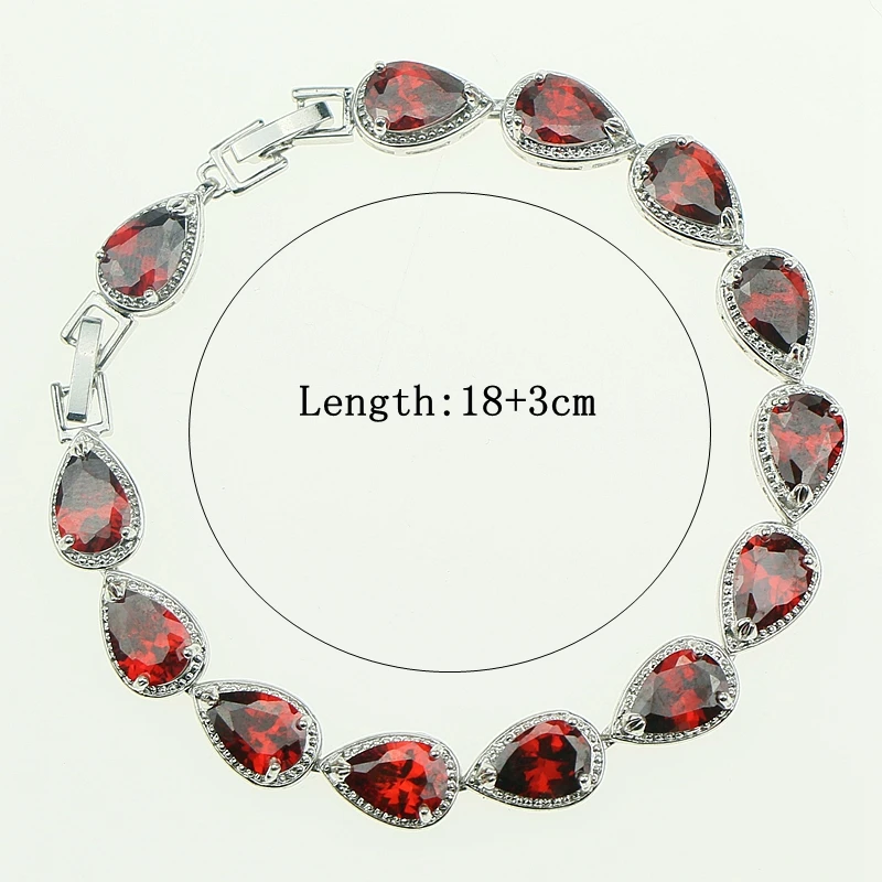 Water Drop Red Garnet CZ 925 Silver Jewelry Length 18cm 21cm Link Chain Bracelet for Women Free Gift Box