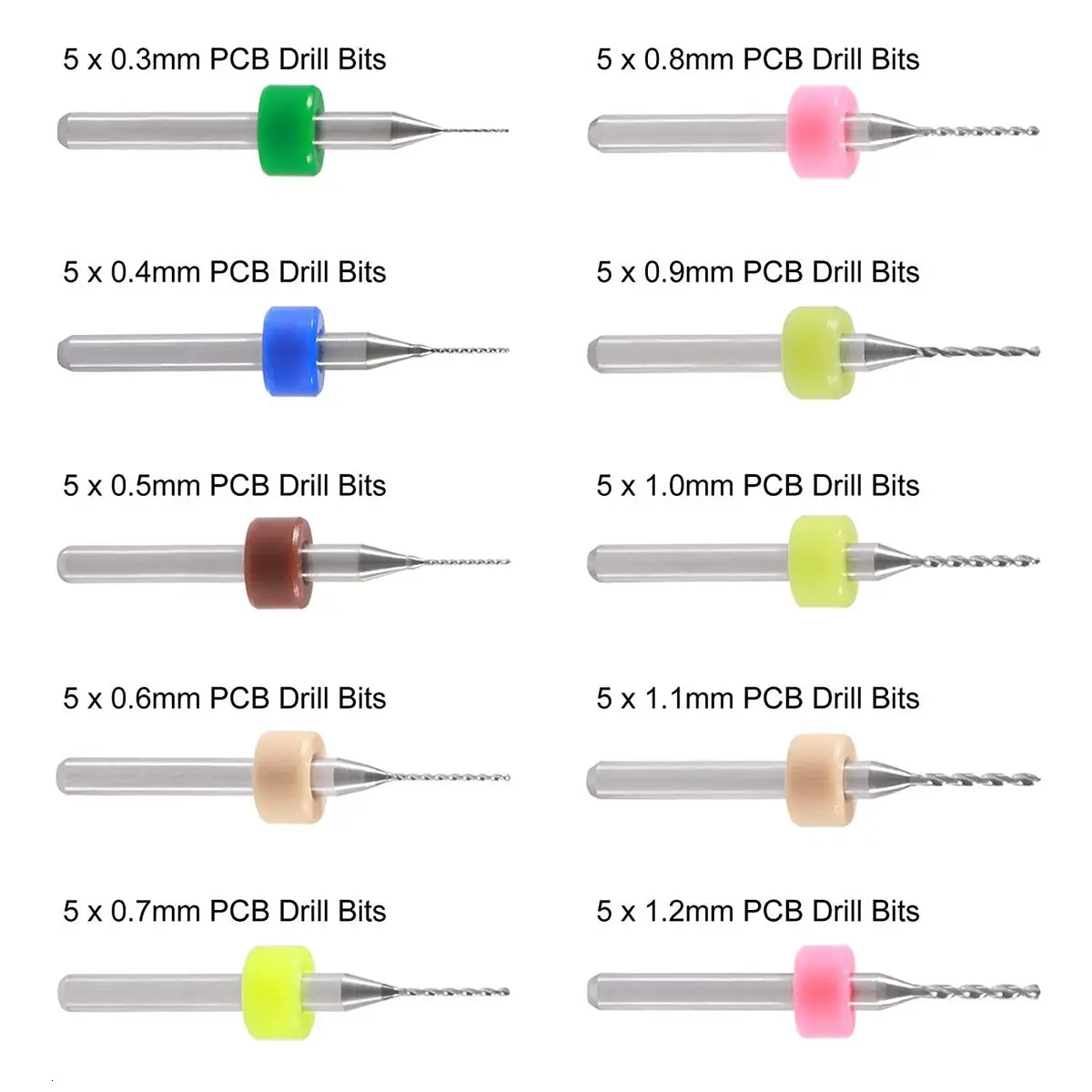 10Pcs PCB Drill Bits ชุดเกลียวขลุ่ยคาร์ไบด์0.3มม.0.4มม.0.5มม.0.6มม.0.7มม.0.8มม.0.9มม.1.0มม.1.1มม.1.2มม.PCB Rotary เครื่องมือ