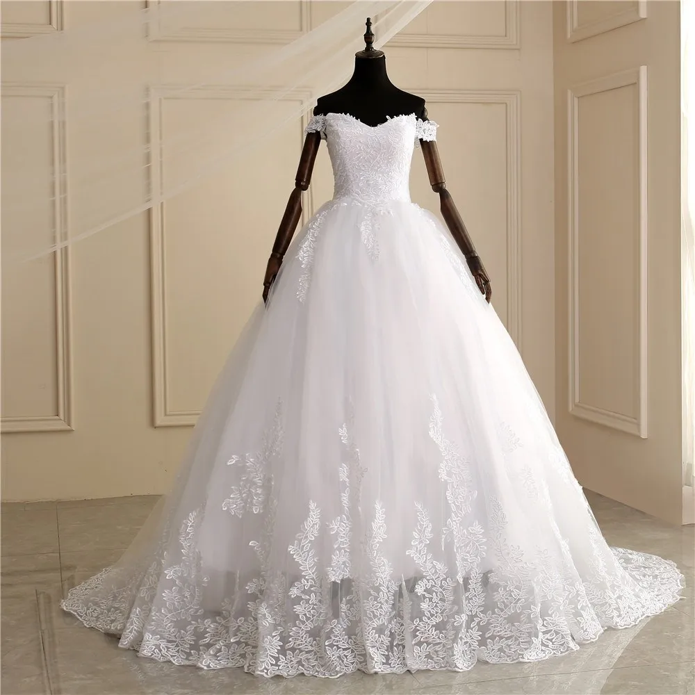 2023 Luxus schulter frei Ballkleid Spitze Brautkleider Schatz schiere zurück Prinzessin Illusion Applikation Brautkleider Casamento