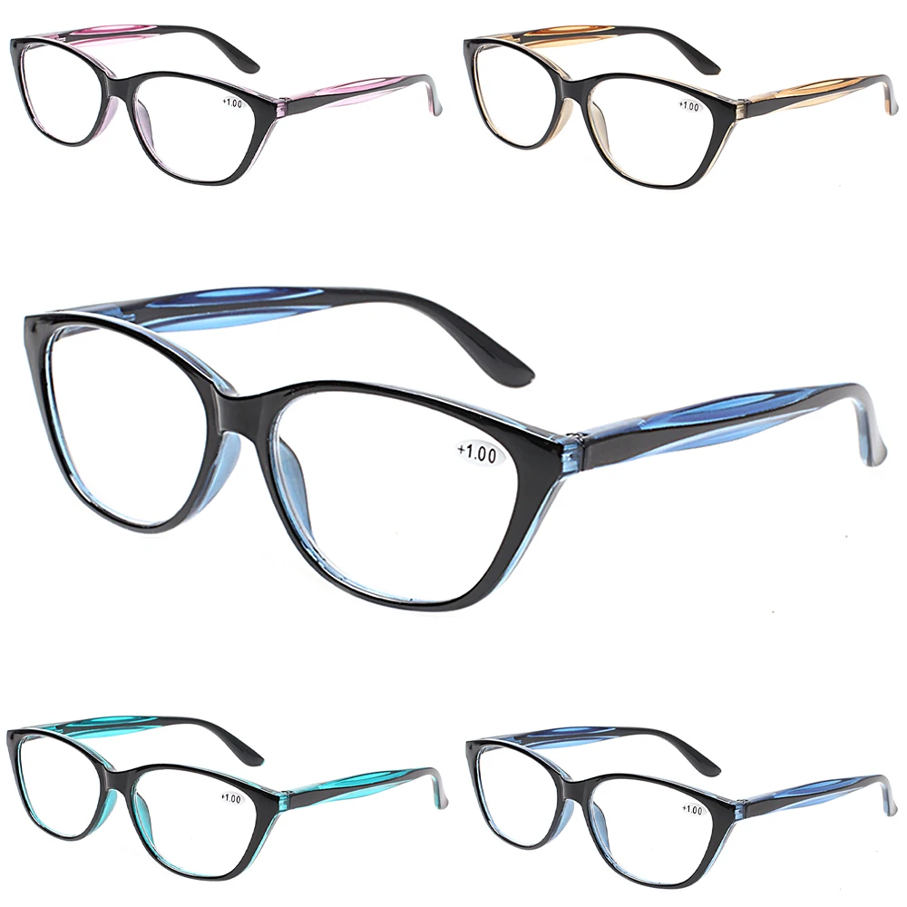 Turezing 4 Pack Reading Glasses Men and Women HD Optical Reader Eyeglasses Fashion Spring Hinge Cat Eye Decorative Eyewear 0~600