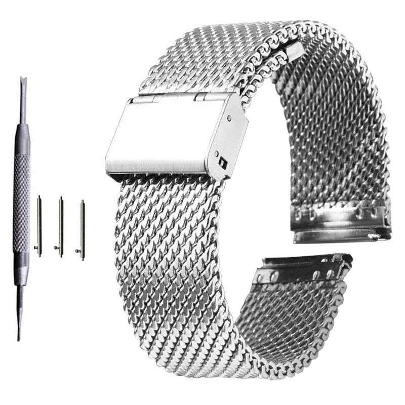 18mm 20mm 22mm 24mm Universal Milanese Watchband Quick Release Watch Band Mesh Stainless Steel Strap Wrist Belt Bracelet Black