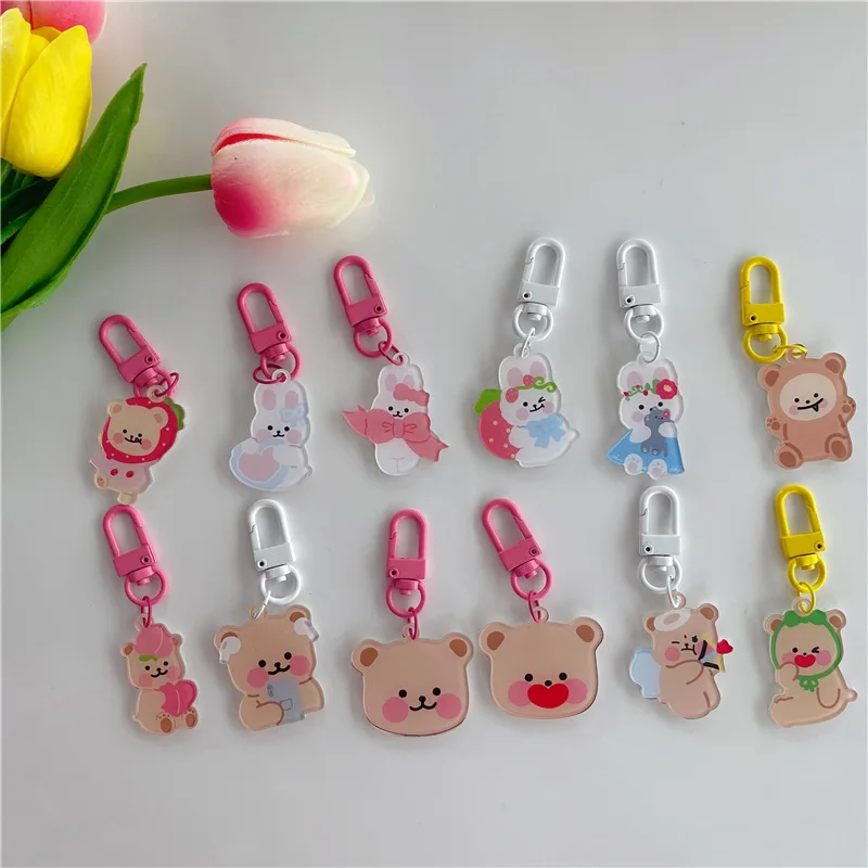 INS Rabbit Love Bear Keychains Metal Earphone Case Pendant Girls Student Backpack Trinkets Cartoon Fashion Animal Jewelry