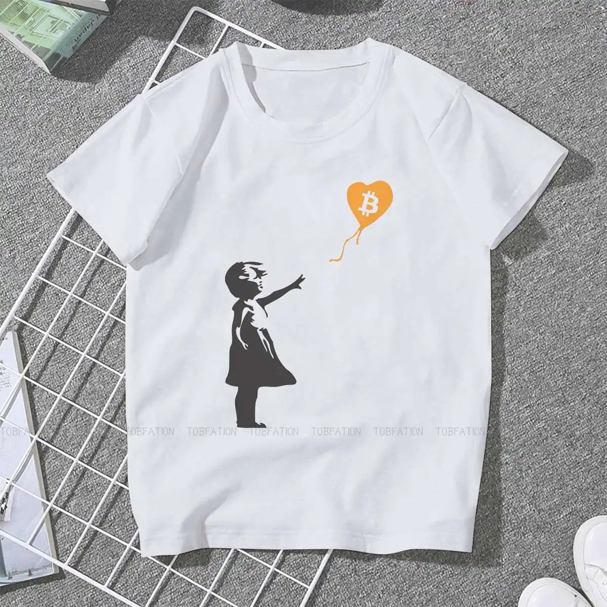 Balloon Girl O Collar TShirt Bitcoin BTC XBT Crytopcurrency Blockchain Fabric Original T Shirt Woman's Tops Individuality Plus