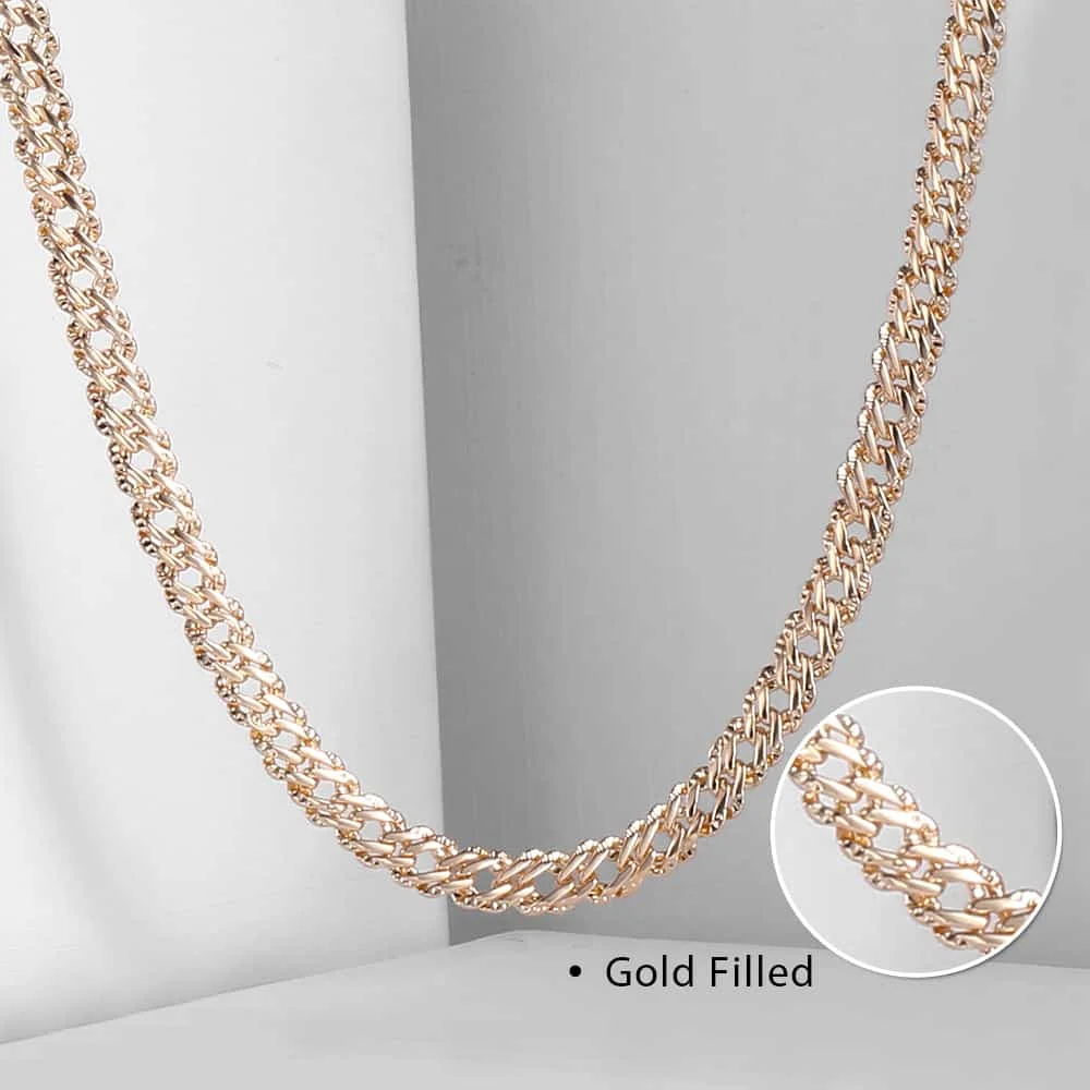 4mm Womens Mens Necklace 585 Rose Gold Color Hammered Venetian Link Chain Necklace Fashion Jewelry 50cm 60cm LCN09