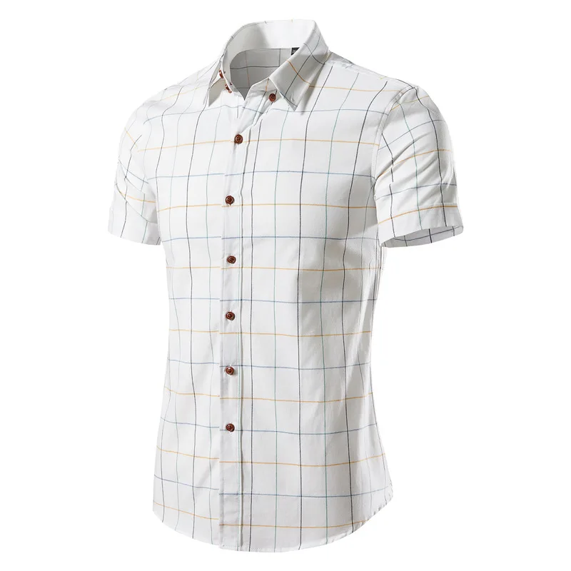 

Men's Fashion Summer Turn-down Collar Short Sleeve Men Shirt Casual Plaid Printed Shirt Male Cotton Basic Shirt Camisa Hombre