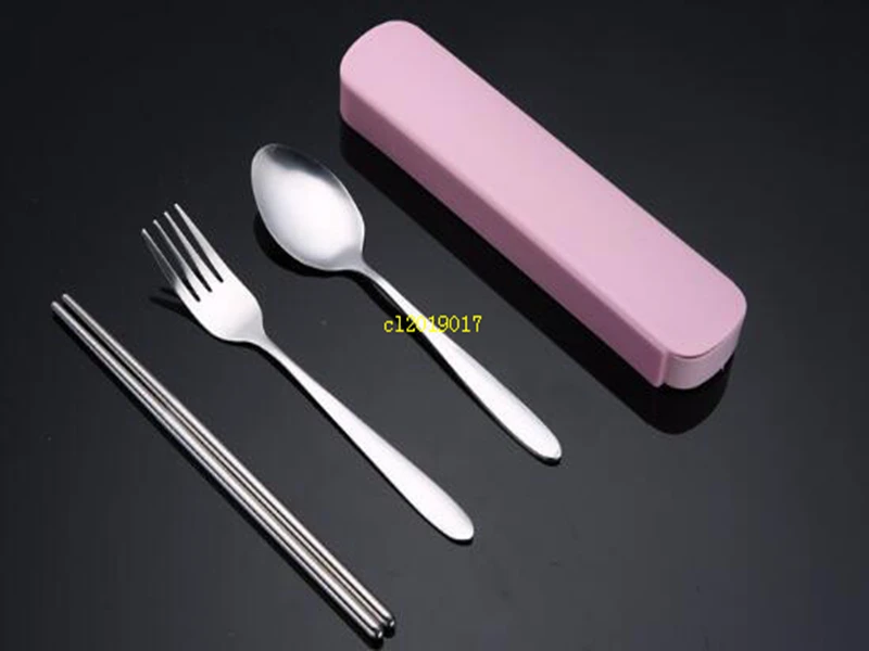 Portable Stainless Steel Camping Tableware Three-piece Set Spoon Fork Chopsticks Travel Outdoor Set Gift Promotion