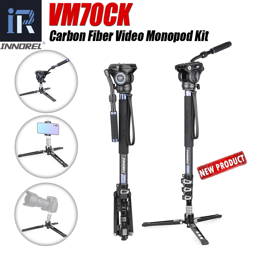 VM70CK Carbon Fiber Video Monopod Kit with Professional Fluid Head Removable Tripod Base for DSLR Telescopic Camera Camcorders
