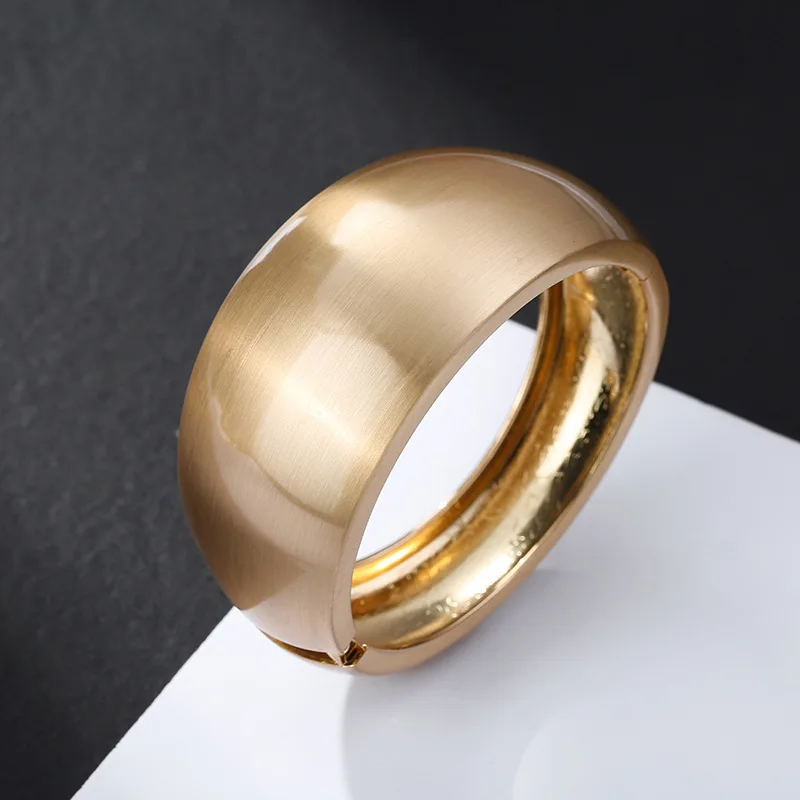 Wide Frosted Bangles Minimalist Gold Color Bracelets For Women Accessories Fashion Jewellery 2024