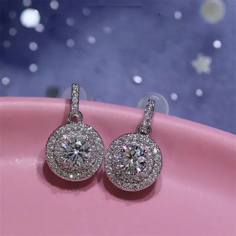 Rulalei Stunning Hot Sale Luxury Jewelry 925 Sterling Silver Pave White AAAAA Cubic Zircon Drop Earring Women Dangle Earrings