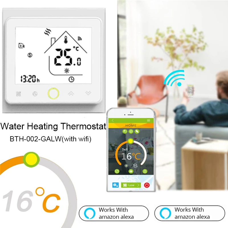 

WiFi Thermostat Temperature Controller LCD Touch Screen Backlight for Water floor Heating Works with Alexa Google Home 3A