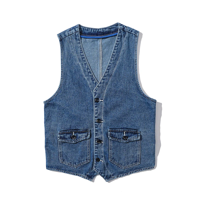 

Denim Vest Men's Jacket Spring Summer Jeans Jacket V-neck Design Korean Vest Loose Casual Fashion All-match Style Male Clothing