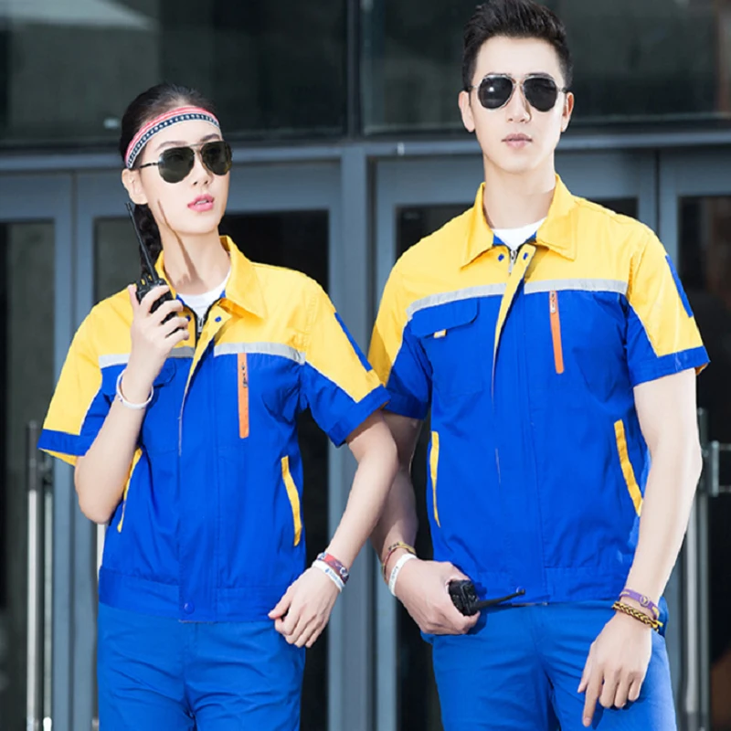 Summer Working Uniforms Woman Men Short-Sleeve Breathable Coveralls Thin Workshop Auto Repairman Electrician Mechanic Plus Size