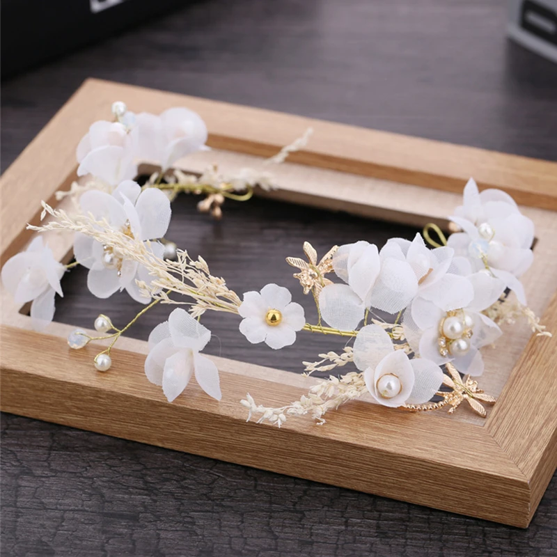 White Wedding Headdress Starry Dried Flower Hair Band Bride Head Flower HeadBand Hair Accessories